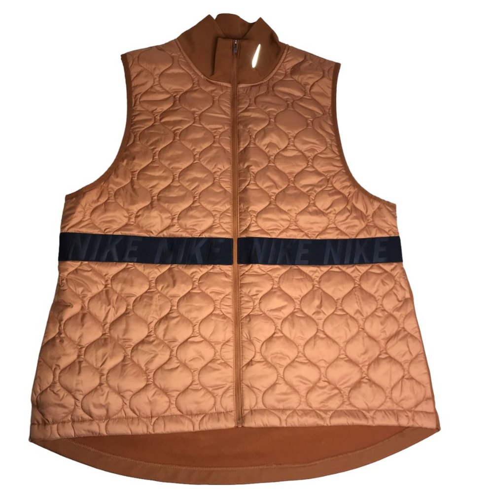 NIKE Aerolayer Vest Quilted.  Gold Orange Black Stripe.  Full Zip. Mock Neck XL